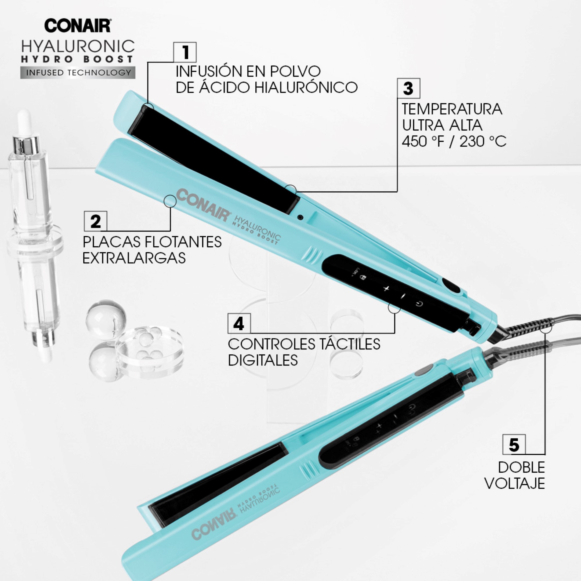PLANCHA DOBLE VOLTAJE DE 25MM CON INFUSIÓN HIALURÓNICA CS41DBR - 7