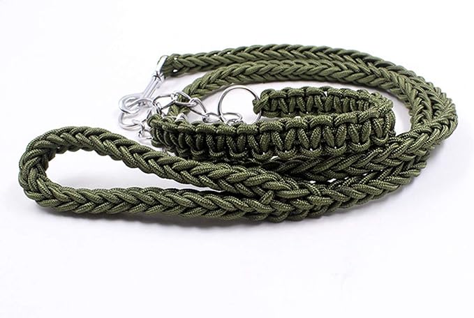 SET CORREA PERROS TRENZADA GRANDES + COLLAR AHORQUE XL VERDE DEFENSOR FOREVER - 2