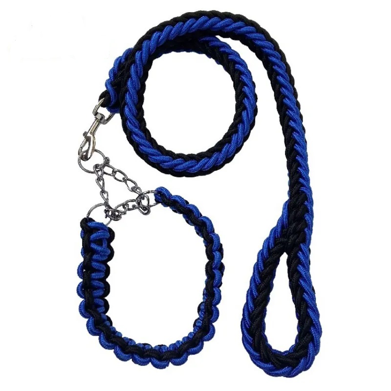SET CORREA PERROS TRENZADA GRANDES + COLLAR AHORQUE XL AZUL NEGRO DEFENSOR FOREVER - 1