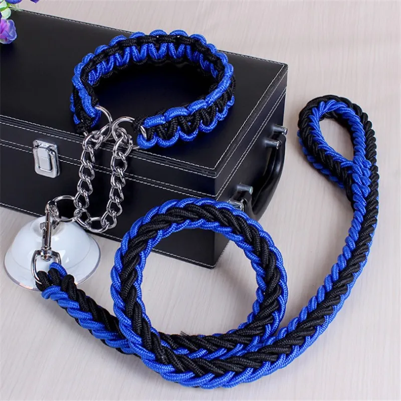 SET CORREA PERROS TRENZADA GRANDES + COLLAR AHORQUE XL AZUL NEGRO DEFENSOR FOREVER - 2