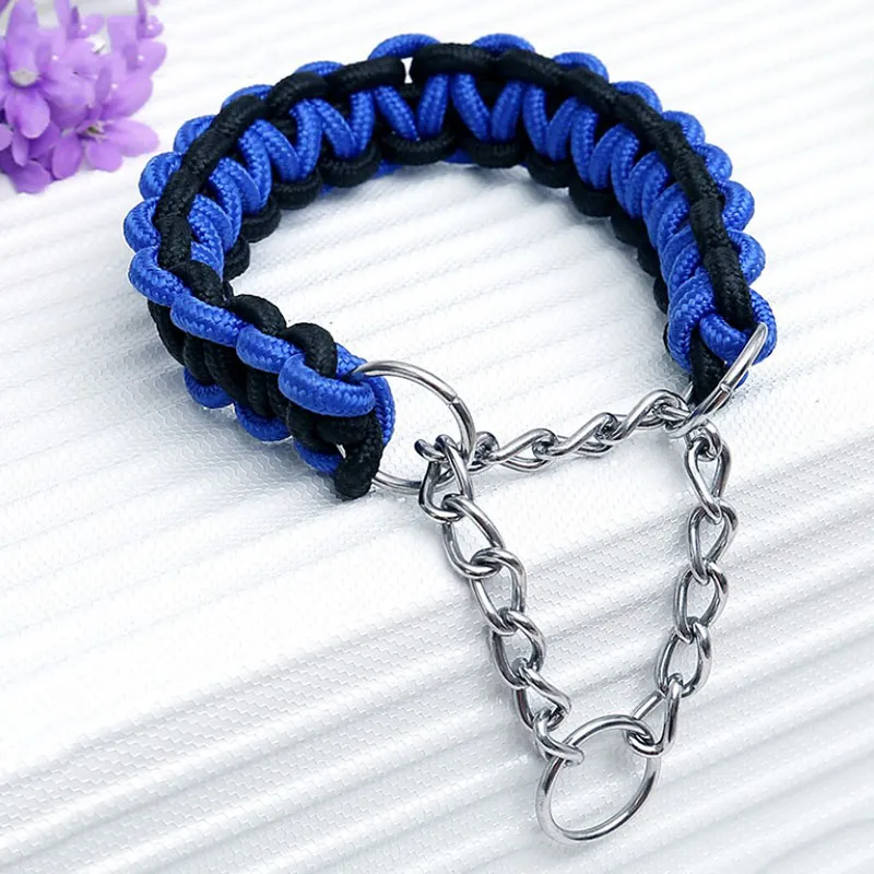 SET CORREA PERROS TRENZADA GRANDES + COLLAR AHORQUE XL AZUL NEGRO DEFENSOR FOREVER - 4