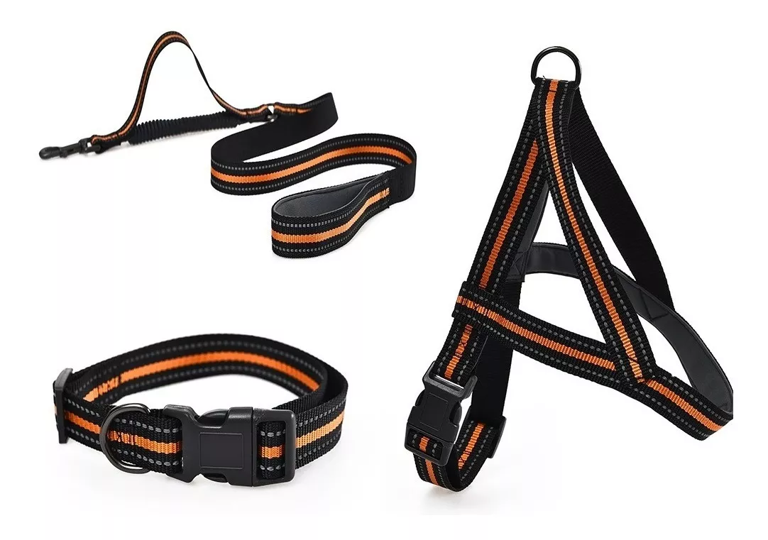 CORREA + COLLAR +ARNÉS PARA MASCOTAS, PERROS TALLA M NARANJO - 1