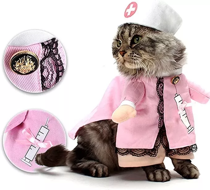 DISFRAZ PERROS GATOS ENFERMERA DEFENSOR FOREVER ROSADO TALLA S - 1
