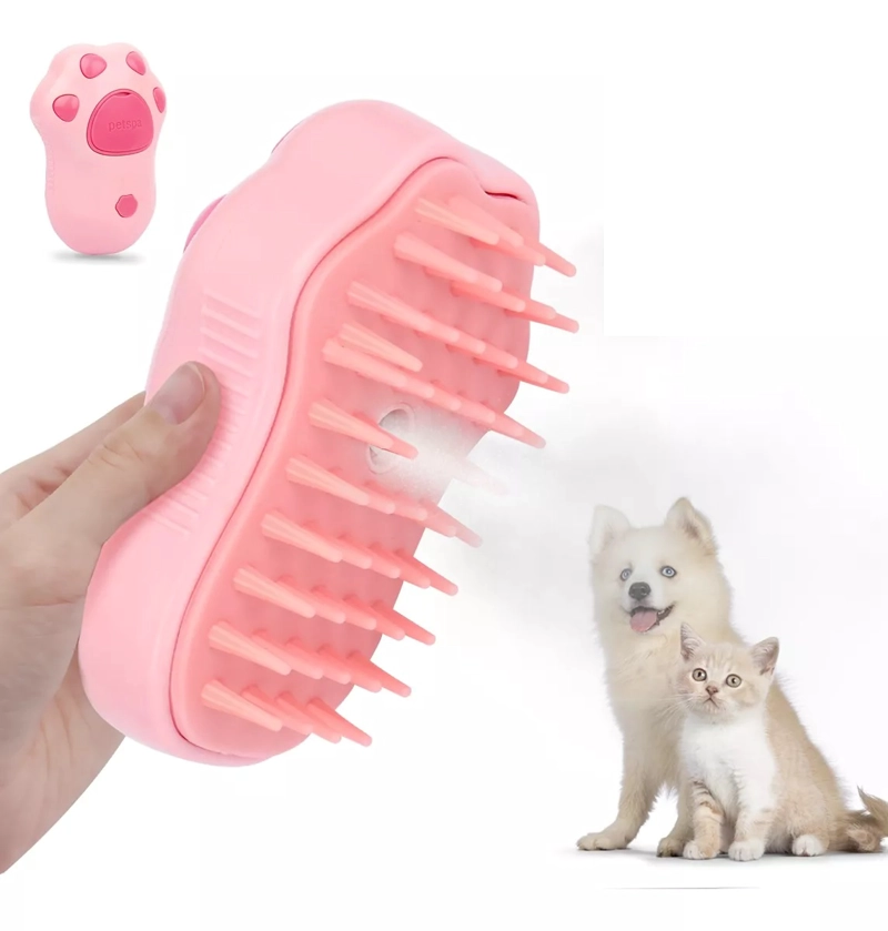 CEPILLO AUTOMÁTICO PARA GATOS A VAPOR 3 EN 1 COLOR ROSA - 1