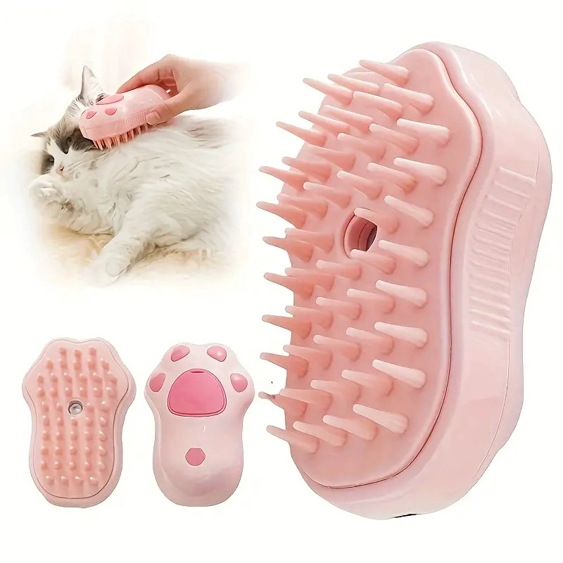 CEPILLO AUTOMÁTICO PARA GATOS A VAPOR 3 EN 1 COLOR ROSA - 3