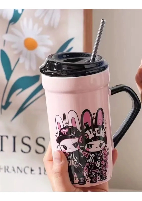 MUG DE CERAMICA, CON TAPA Y BOMBILLA, KAWAII 470 ML - 3