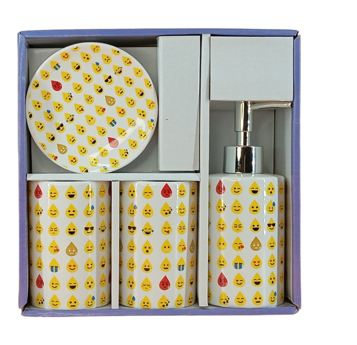 4 ACCESORIOS DE BAÑO DE CERÁMICA, DISEÑO EMOJI - 1