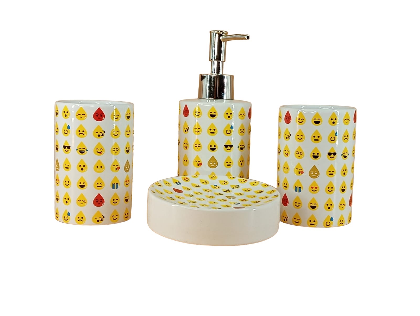 4 ACCESORIOS DE BAÑO DE CERÁMICA, DISEÑO EMOJI - 2