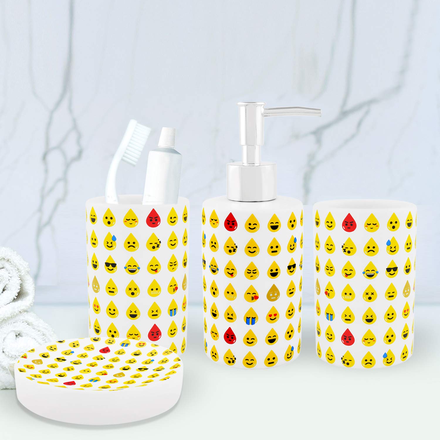 4 ACCESORIOS DE BAÑO DE CERÁMICA, DISEÑO EMOJI - 7