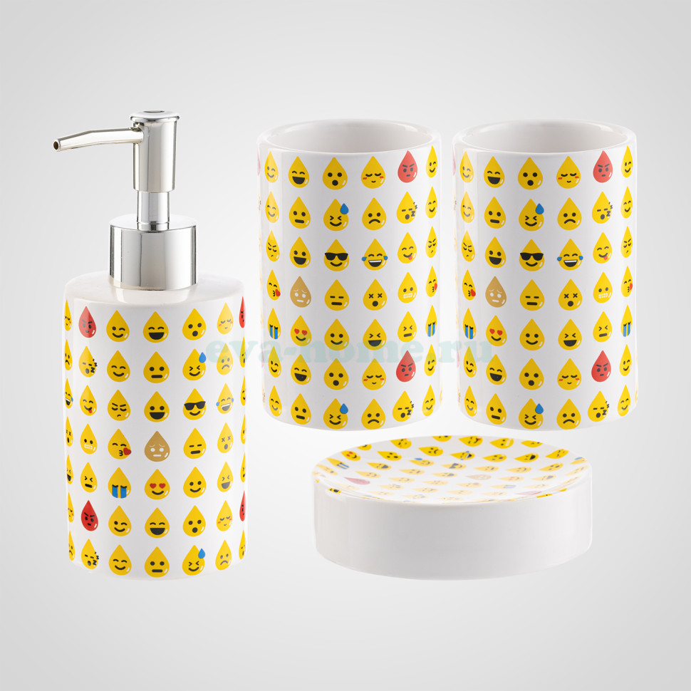 4 ACCESORIOS DE BAÑO DE CERÁMICA, DISEÑO EMOJI - 8