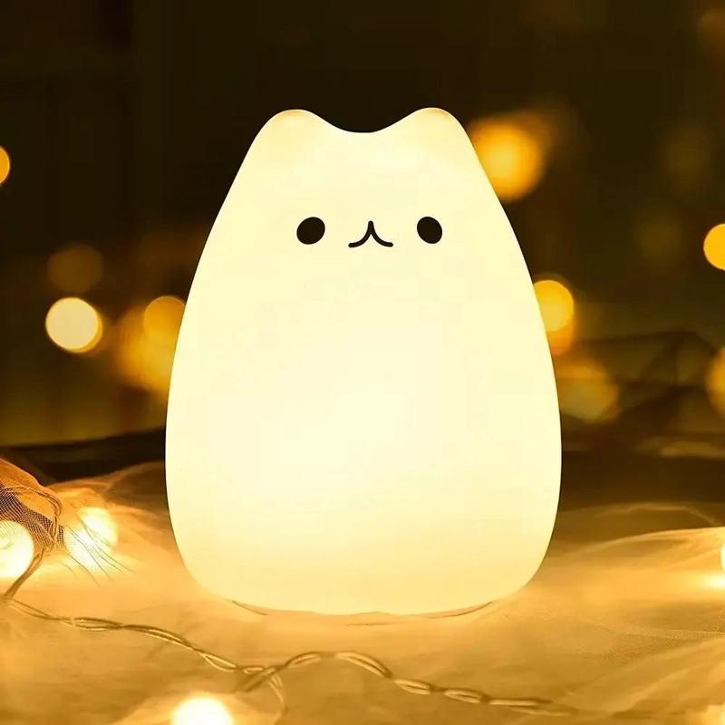 LAMPARA DISEÑO GATO, ESPANTA CUCO DE SILICONA KAWAII LED USB BLANCO - 10