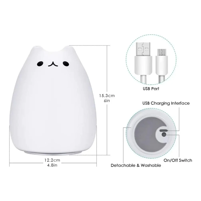 LAMPARA DISEÑO GATO, ESPANTA CUCO DE SILICONA KAWAII LED USB BLANCO - 4