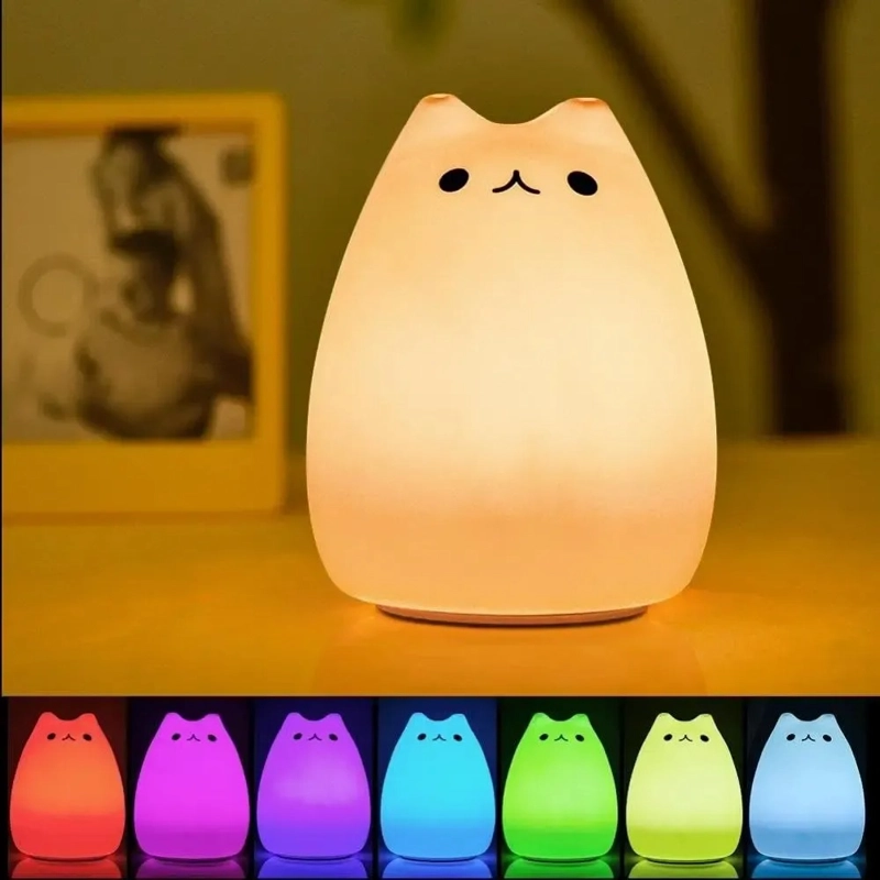 LAMPARA DISEÑO GATO, ESPANTA CUCO DE SILICONA KAWAII LED USB BLANCO - 7