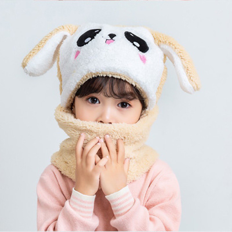GORRO POLAR CAFE CON CUELLO PARA NIÑO/A DISEÑO CONEJO INVIERNO TALLA M - 1