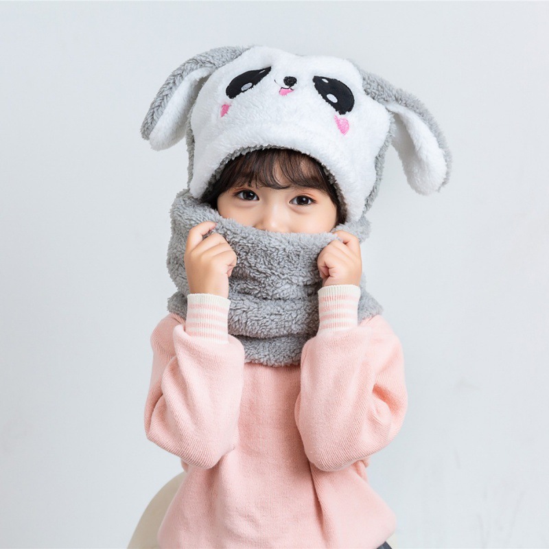 GORRO POLAR CAFE CON CUELLO PARA NIÑO/A DISEÑO CONEJO INVIERNO TALLA M - 1