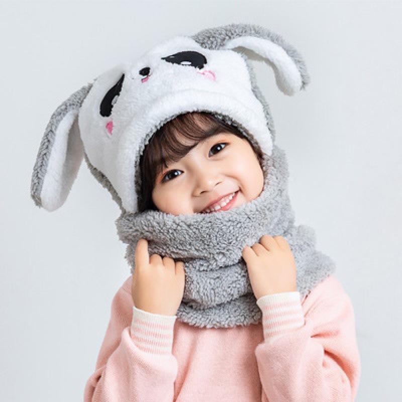 GORRO POLAR CAFE CON CUELLO PARA NIÑO/A DISEÑO CONEJO INVIERNO TALLA M - 2