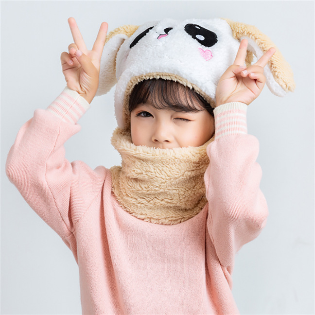GORRO POLAR CAFE CON CUELLO PARA NIÑO/A DISEÑO CONEJO INVIERNO TALLA M - 3