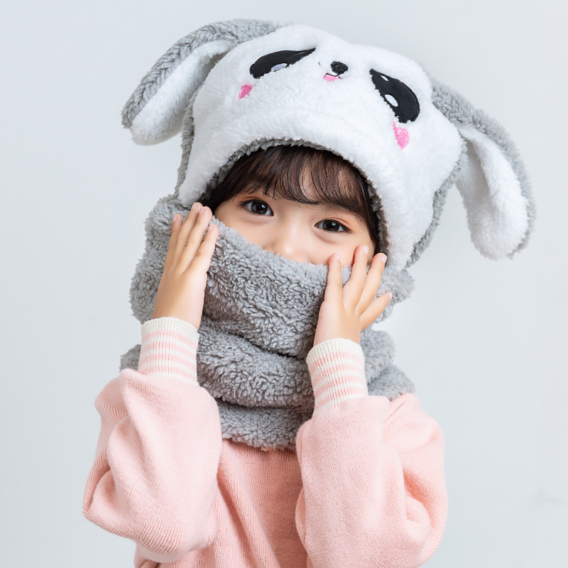 GORRO POLAR CAFE CON CUELLO PARA NIÑO/A DISEÑO CONEJO INVIERNO TALLA M - 3
