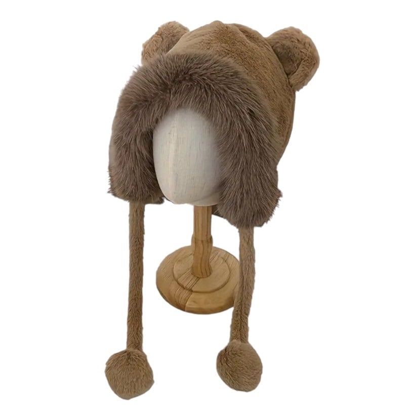 GORRO DE INVIERNO FELPA CHOCOLATE PARA NIÑOS DISEÑO OSITO - 1