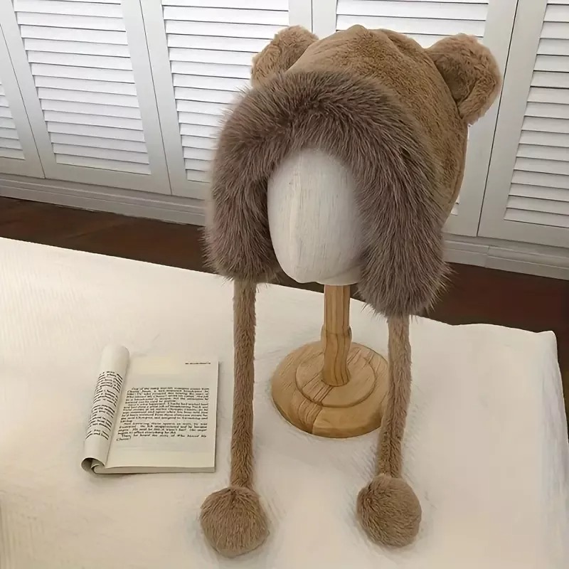 GORRO DE INVIERNO FELPA CHOCOLATE PARA NIÑOS DISEÑO OSITO - 2