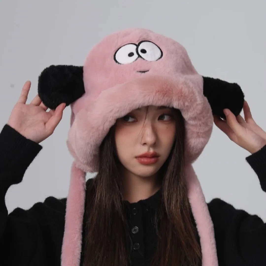 GORRO FELPA ROSADO CON DISEÑO PERRO CON OREJAS KAWAII - 3