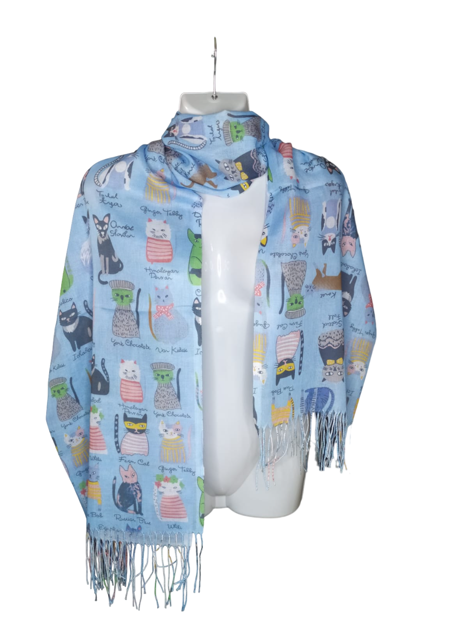 BUFANDA CREMA PAÑUELO ESTAMPADO GATITOS PRIMAVERA/VERANO - 1