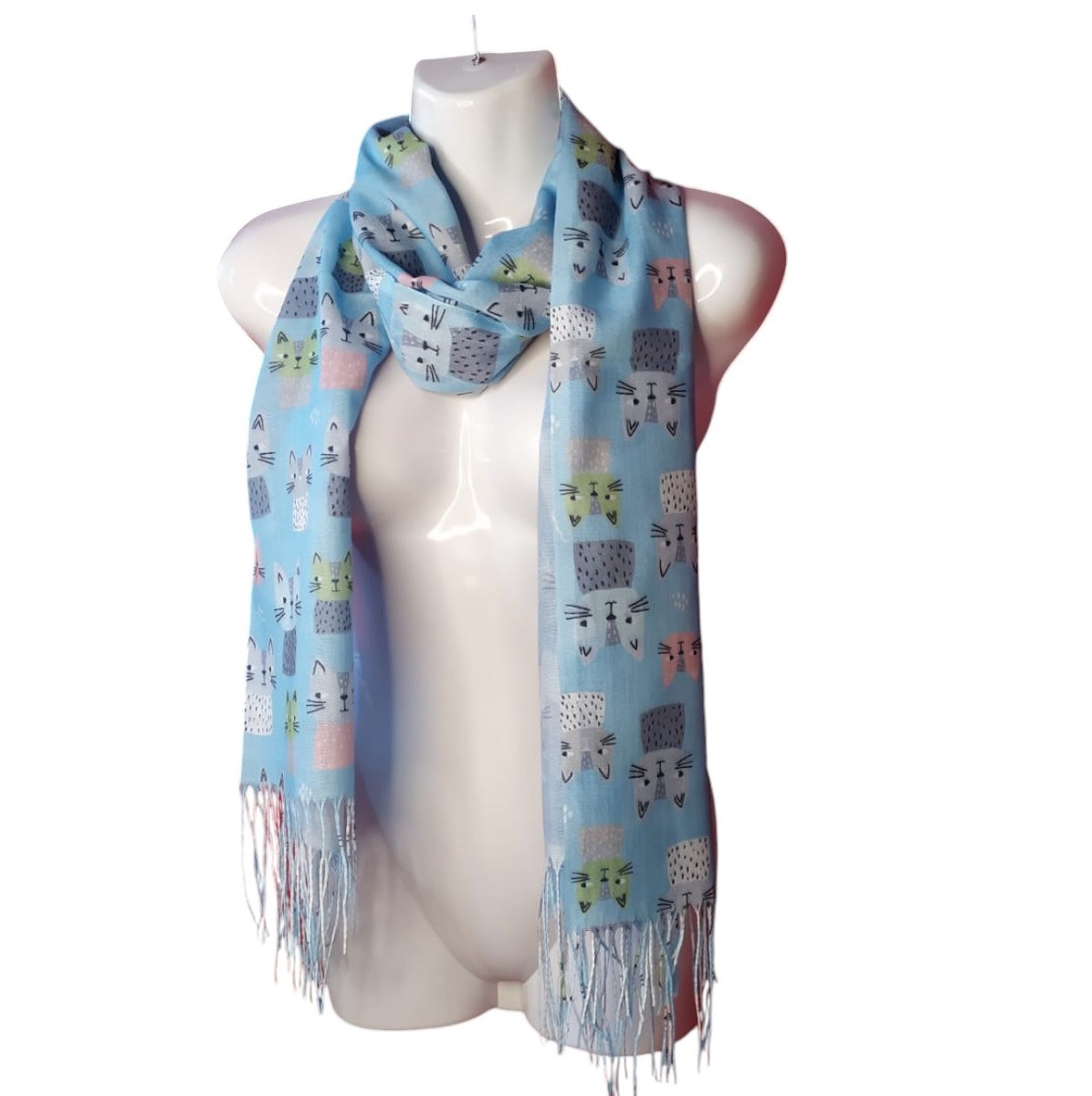 BUFANDA CELESTE PAÑUELO DISEÑO GATITOS PRIMAVERA/VERANO - 1