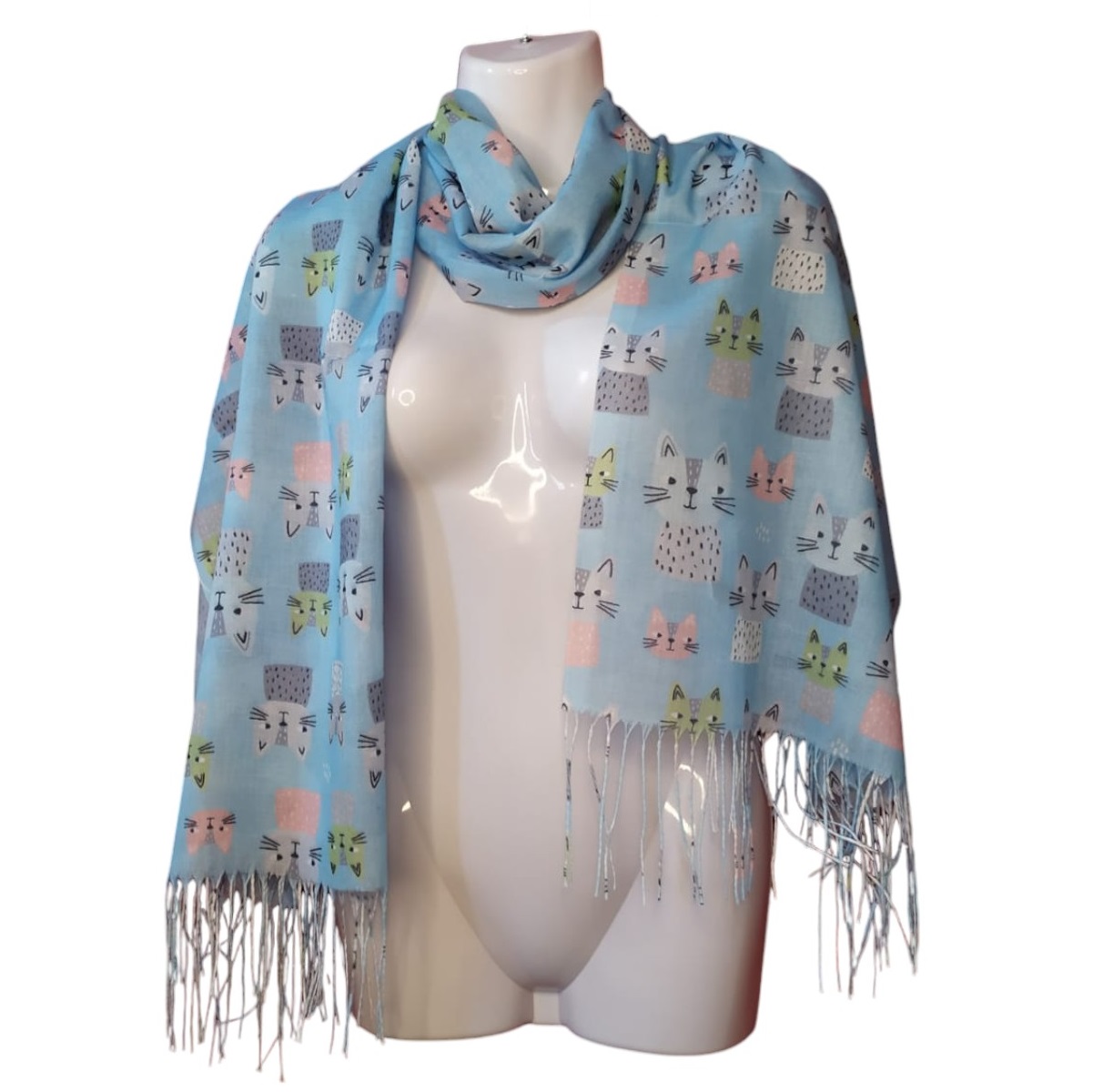 BUFANDA CELESTE PAÑUELO DISEÑO GATITOS PRIMAVERA/VERANO - 2