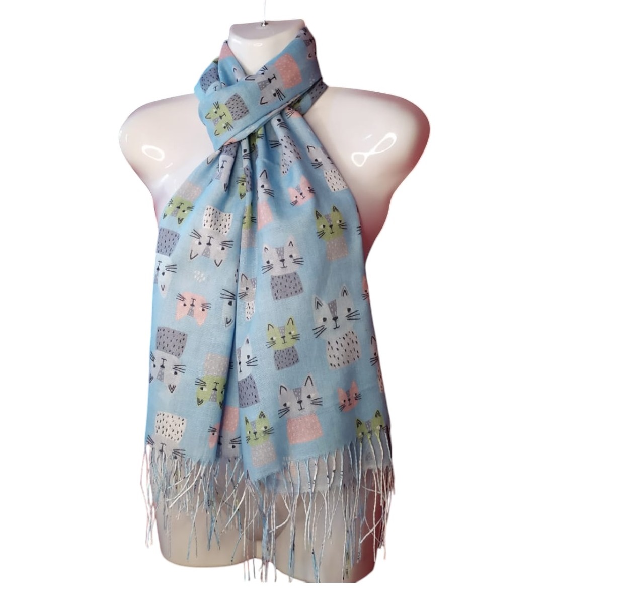 BUFANDA CELESTE PAÑUELO DISEÑO GATITOS PRIMAVERA/VERANO - 3