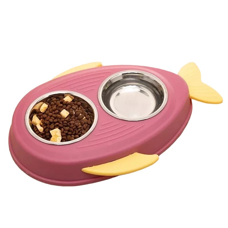PLATO DEFENSOR FOREVER DOBLE MASCOTAS ACERO INOXIDABLE - 2