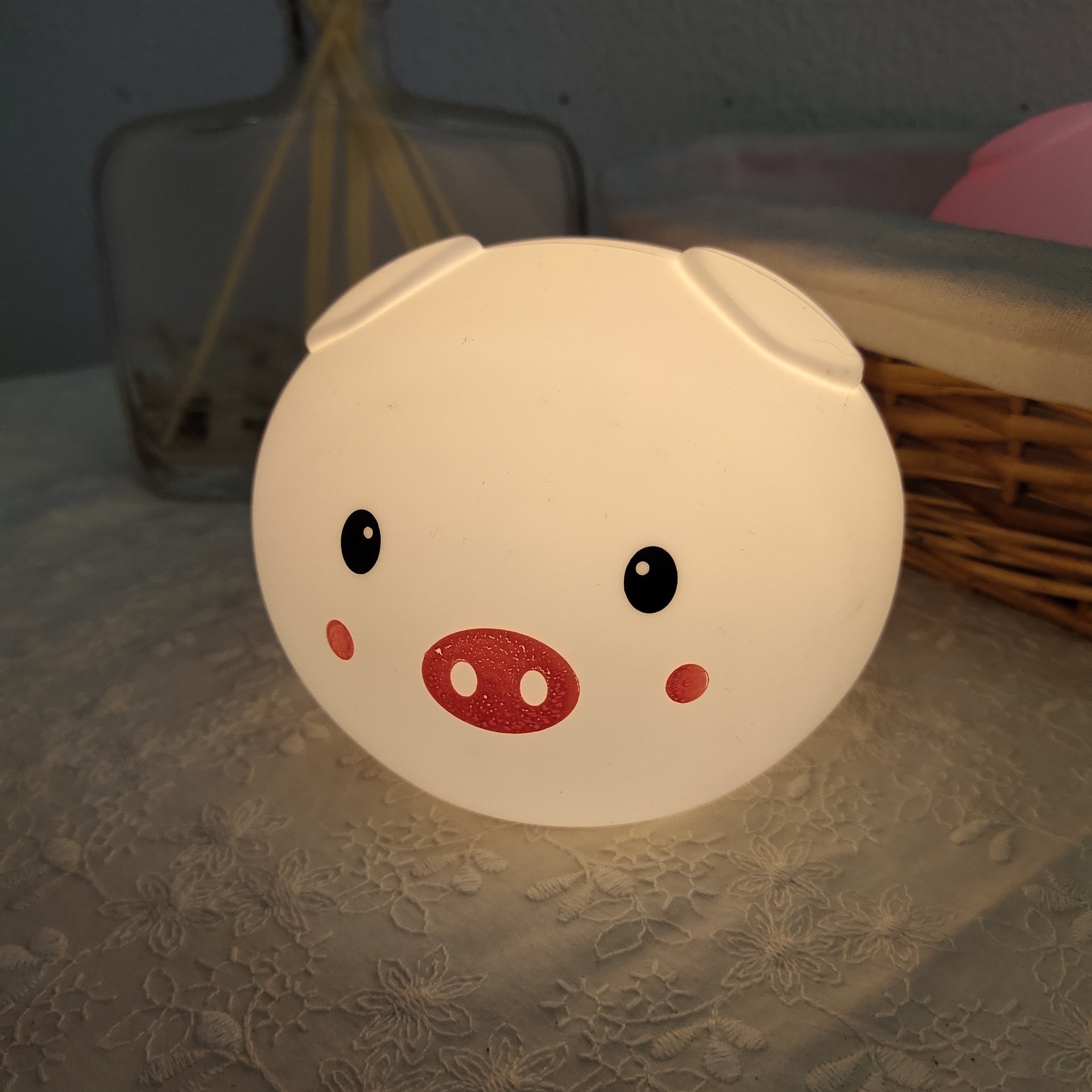 LÁMPARA DE CERDITO, ESPANTA CUCO DE SILICONA SUAVE -LED USB - 5