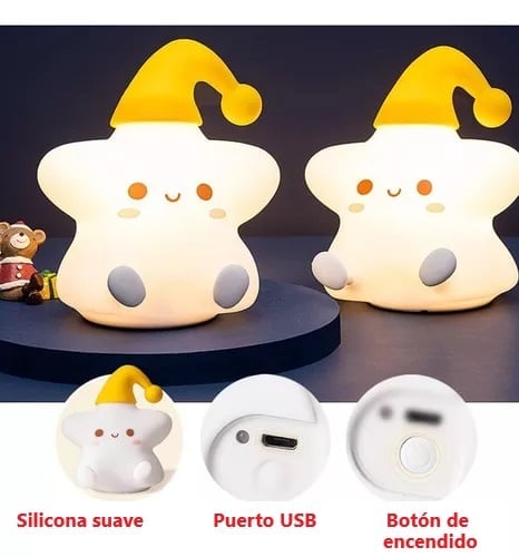 LÁMPARA DISEÑO ESTRELLA ESPANTA CUCO PARA BEBÉ Y NIÑOS USB - 5