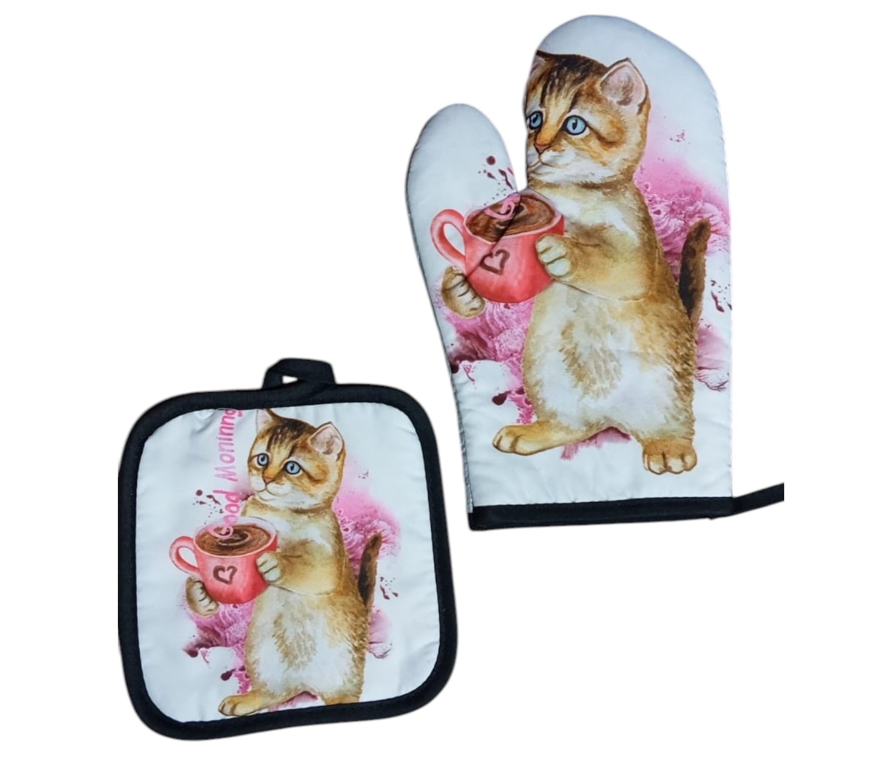 GUANTE DE COCINA Y TOMA OLLAS, GUANTE HORNO, GATITOS KAWAII - 3