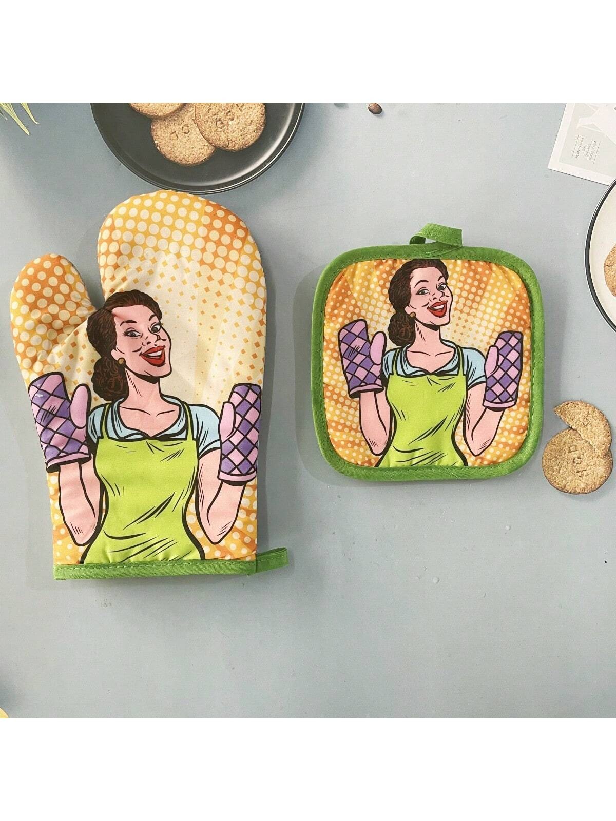 GUANTE DE COCINA Y TOMA OLLAS, GUANTE DE HORNO, RETRO - 2