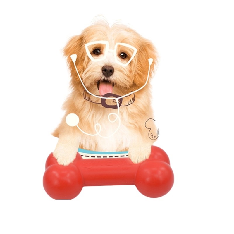 HUESO DE PLÁSTICO PARA PERROS,  20X10CM, 1 UNIDAD, ROJO - 1