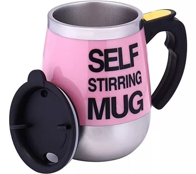 TAZÓN TAZA MUG CON REVOLVEDOR AUTOMÁTICO A PILAS CON TAPA - 1
