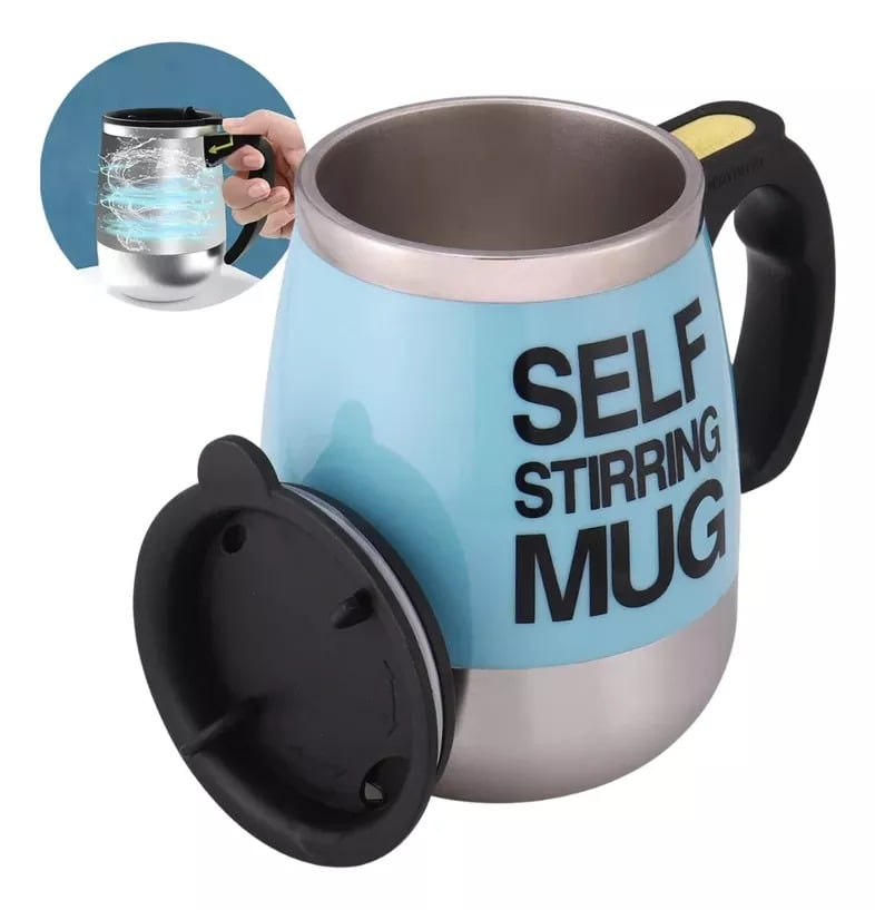 TAZÓN TAZA MUG CON REVOLVEDOR AUTOMÁTICO A PILAS CON TAPA - 1