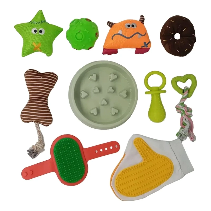 SET DE 10 JUGUETES PARA PERROS MASCOTAS ASEO JUEGOS - 1