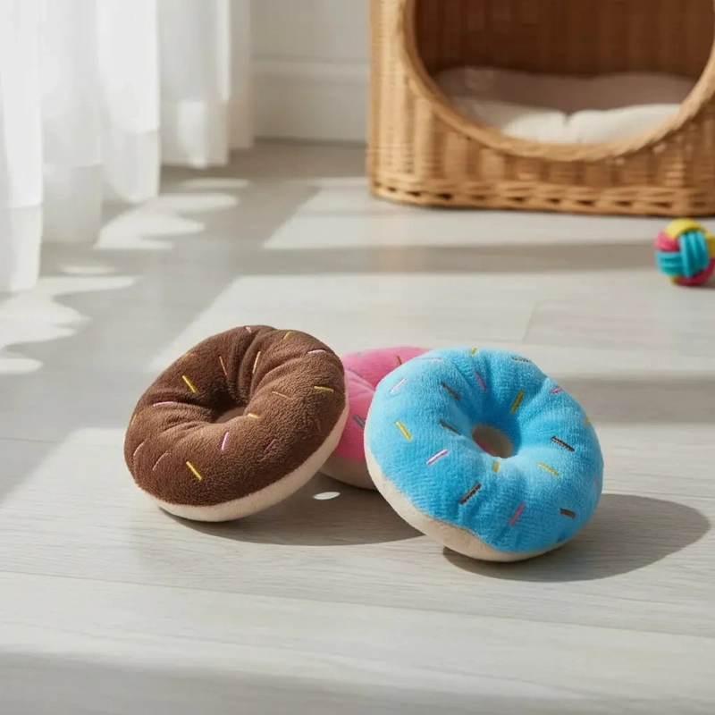 X3 PELUCHES PARA MASCOTAS PERRO GATO CON SONIDO DISEÑO DONAS - 6