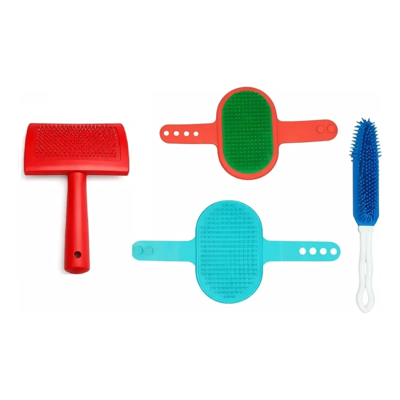SET 4 CEPILLOS DE ASEO PARA MASCOTAS PERROS DE PELO CORTO - 1