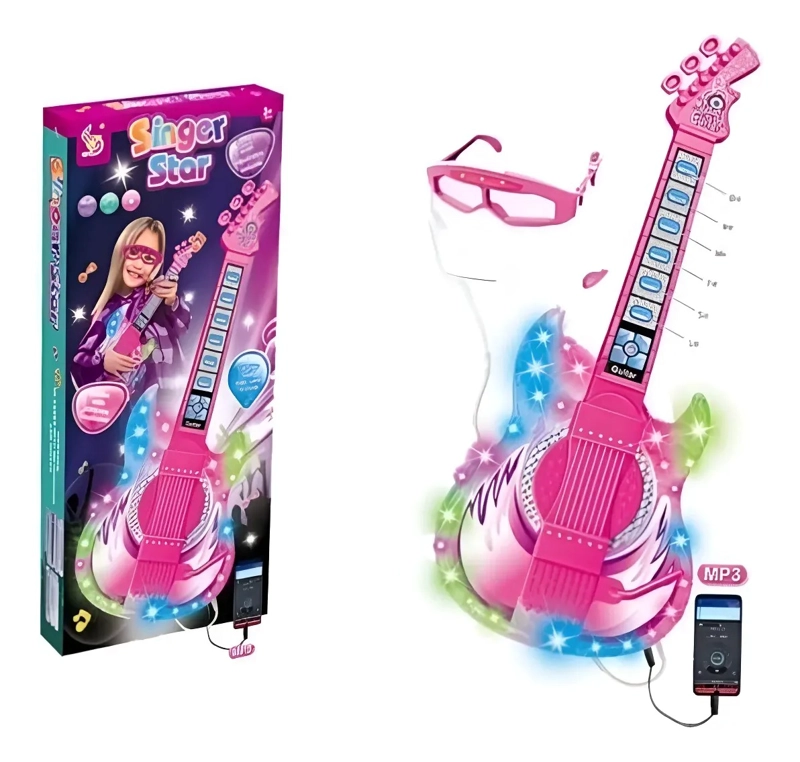 GUITARRA ELE CTRICA JUGUETE INFANTIL  LUCES LED CONEXION MP3 - 1