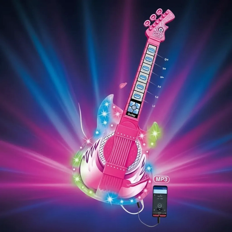 GUITARRA ELE CTRICA JUGUETE INFANTIL  LUCES LED CONEXION MP3 - 2