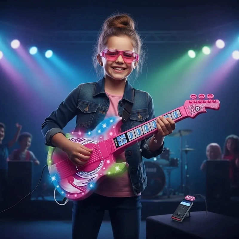 GUITARRA ELE CTRICA JUGUETE INFANTIL  LUCES LED CONEXION MP3 - 3
