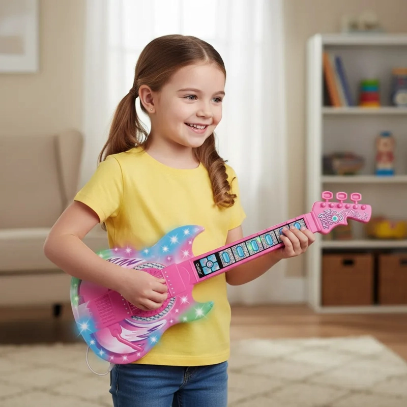GUITARRA ELE CTRICA JUGUETE INFANTIL  LUCES LED CONEXION MP3 - 4