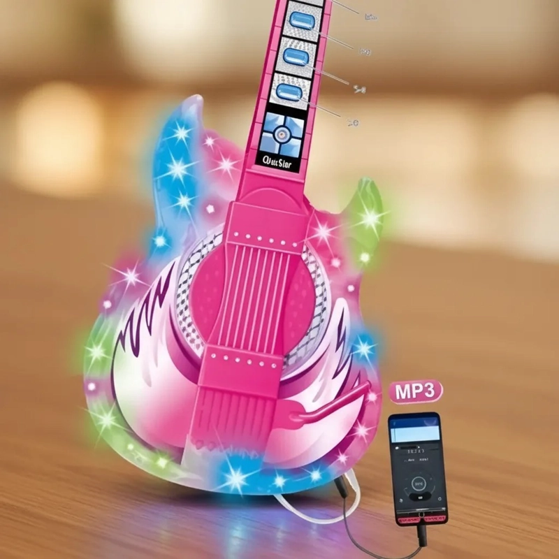 GUITARRA ELE CTRICA JUGUETE INFANTIL  LUCES LED CONEXION MP3 - 5