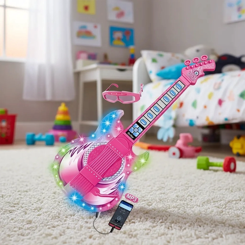 GUITARRA ELE CTRICA JUGUETE INFANTIL  LUCES LED CONEXION MP3 - 6