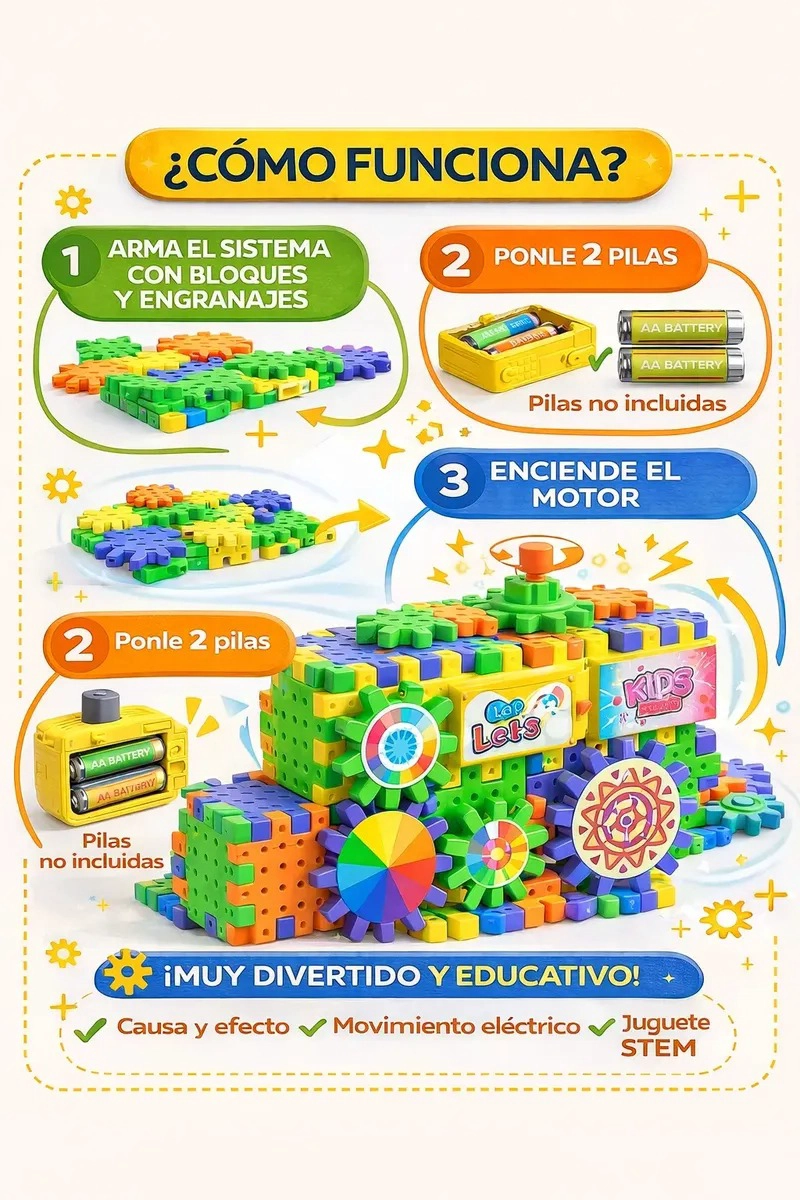 BLOQUES CONSTRUCCION ELE CTRICOS 80 PCS CON ENGRANAJES JUEGO - 5