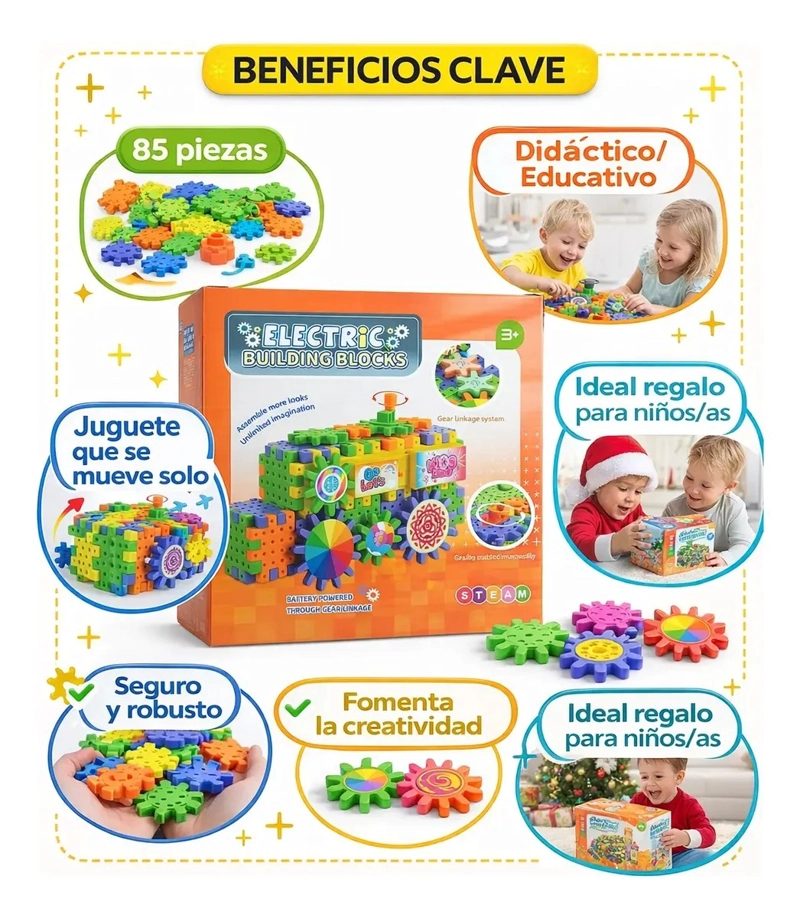 BLOQUES CONSTRUCCION ELE CTRICOS 80 PCS CON ENGRANAJES JUEGO - 6
