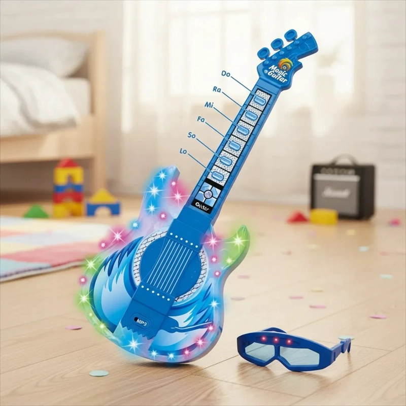 GUITARRA ELE CTRICA JUGUETE INFANTIL  LUCES LED CONEXION MP3 - 5