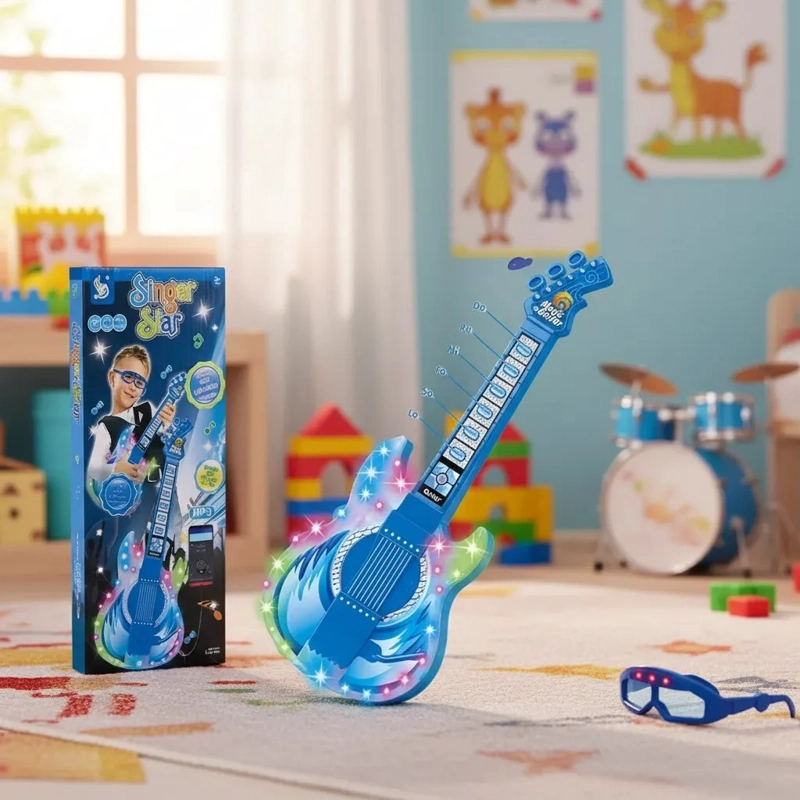 GUITARRA ELE CTRICA JUGUETE INFANTIL  LUCES LED CONEXION MP3 - 6